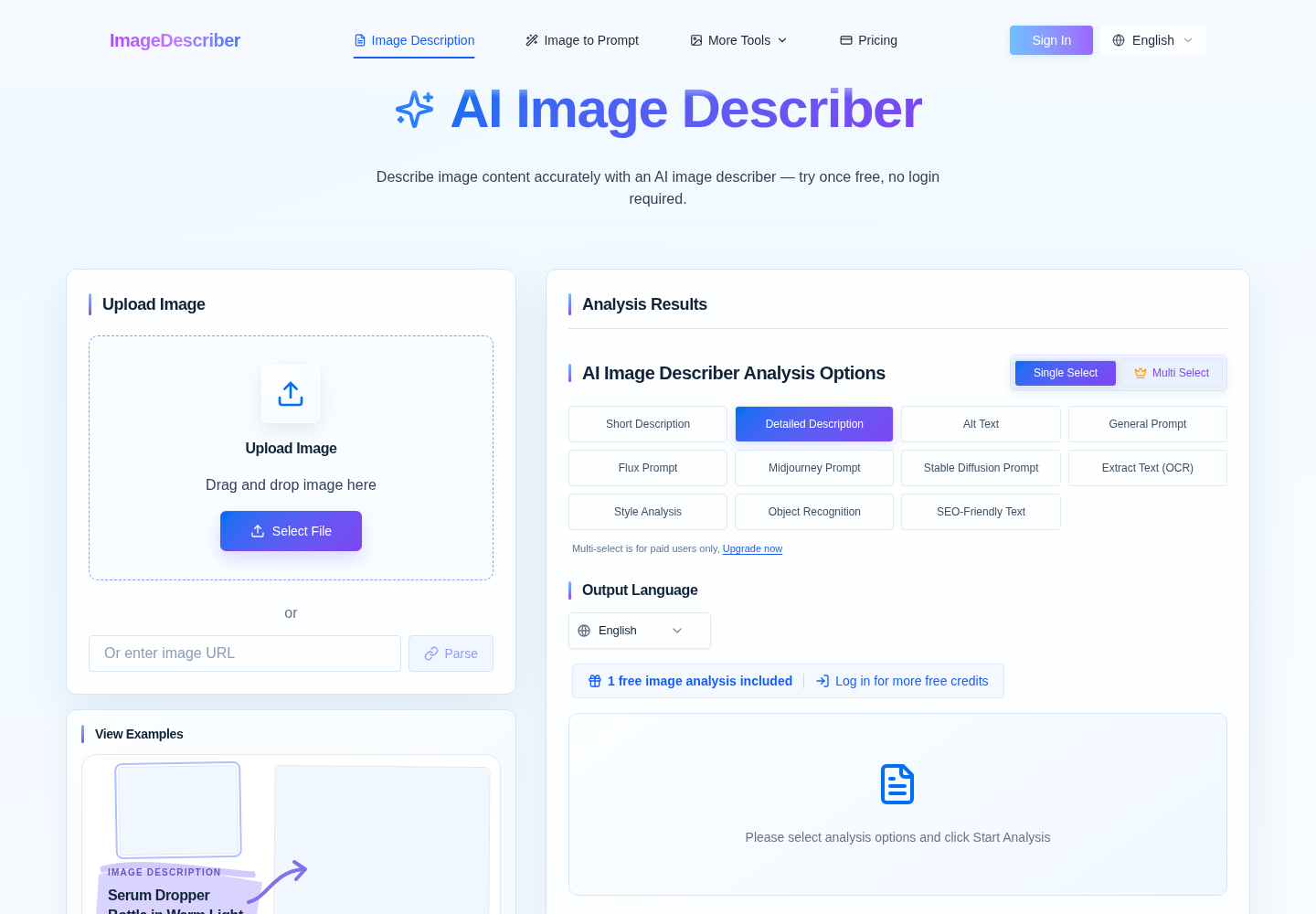 Image Describer product screenshot